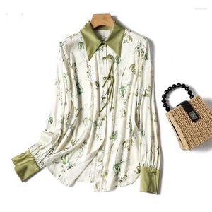 Blouses pour femmes chemises de style chinois en satin Vintage Vintage Spring / été Vêtements longs Prints Femmes Tops Ycmyunyan