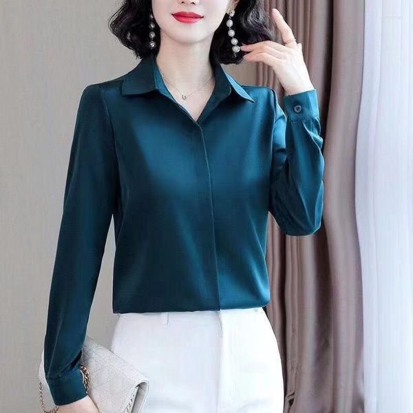 Blouses pour femmes Satin élégant femmes automne à manches longues chemises blanches soie dames hauts vêtements de travail mode automne printemps Blusas bouton