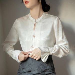 YCMYUNYAN – chemisiers en Satin pour femmes, chemises amples à fleurs, Style chinois, vêtements en soie, mode Vintage, hauts pour femmes, printemps/été