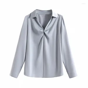 Blouses de femmes Satin White Shirt Women Ol Interview Office Lady Silk Fashion Woman Blouse 2024 Automne Vêtements V-Neck Ladies Tops