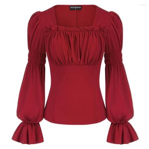 Dames blouses sd dames renaissance boho boer boeren lange mouw gotische lolita blouse massieve vierkante nek vintage victoriaanse shirts geplooid lijfje