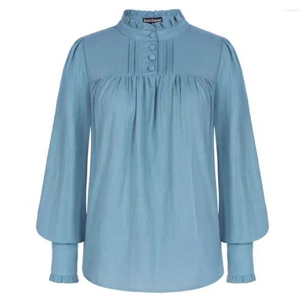 Blouses pour femmes SD femmes chemises Renaissance couverture en coton à manches longues col montant à volants pull décontracté vêtements Ropa Mujer