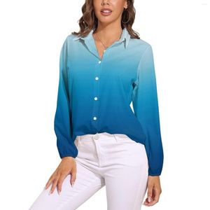 Damesblouses Zee losse blouse Licht hemel tot diepblauw Klassiek Oversized vrouw Kawaii shirt met lange mouwen Lente grafische kleding