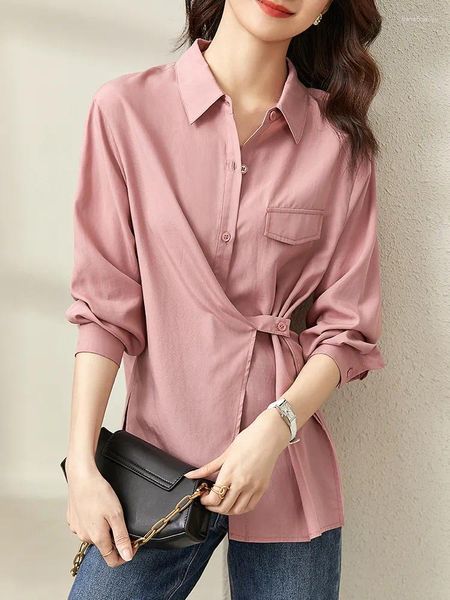 Blouses pour femmes Sentubila Irregular 2023 Design Bouton Plie Vêtements pour femmes Fashion Top Office Lady Chemises à manches longues 123C42601