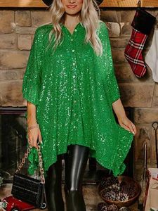 Blouses Femmes Chemises à paillettes pour femmes Fête de Noël Mode Irrégulière Batwint Manches Bloule Casual Loose Street Blusa Top Rouge