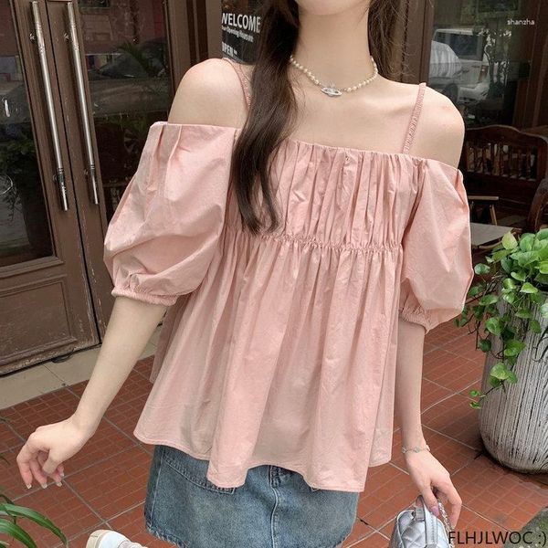 Blouses pour femmes Sexy hors épaule hauts Design femme 2023 vacances d'été Date filles décontracté noir rose rétro Vintage Blouse FLHJLWOC