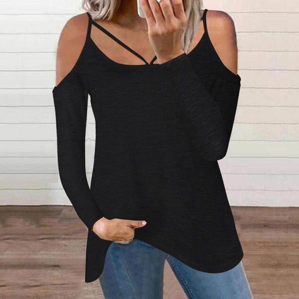 Blans de femmes sexy épaule des femmes à manches longues Tshirt Autemmn Office Lady V Neck Tops Tops Casual Ladies Shirts Winter Cotton Leggings