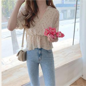 Blouzen voor dames sexy zomer abrikoos zwarte chiffon blouse dames tops femme casual korte mouw meisjes veter shirts