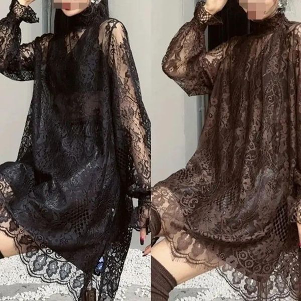 Blouses pour femmes Sexy Vintage Lace Hollow Out Shirt 2024 Automne Hiver Chic Couchilneck Clothing coréen Loose Élégant Blouse à manches longues