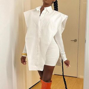 Women's Blouses Sexy White Shirt Women Side Cut Out Out Out Ups Tops Fashion Mouwess 2023 Zomer Oversized Club Party Night Streetwear