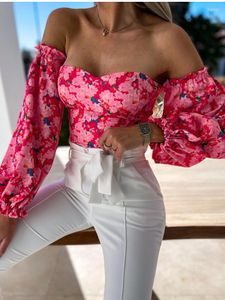 Blouses voor dames sexy vrouwen zomerbloem shirt bovenste schouder 2022 boho casual backless vakantie clubkleding dames tops en