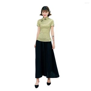 Blusas de mujer Shanghai Story Manga corta Cheongsam Top Blusa de mujer tradicional china Falda de lino