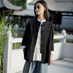 Chemisiers pour femmes Shanghai Story Women's National Mandarin Collar Frog Chinese Button Cotton Linen Shirt Tops