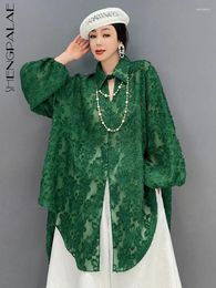 Blouses Femmes SHENGPALAE Vintage Mode Vert Dentelle Chemises Pour Femmes Coréen Polyvalent Élégant Chic Blouse Y2k Vêtements 2024 Printemps 5R1591