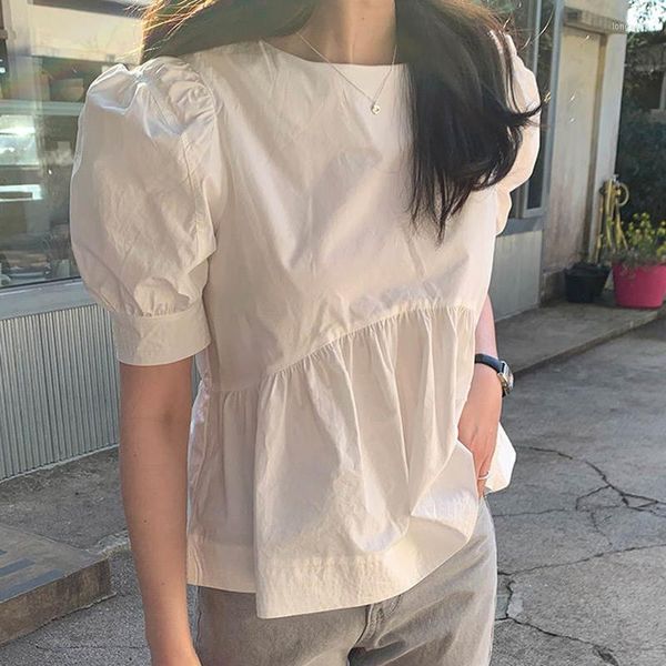 Chemisiers pour femmes Shintimes Backless Bow Puff Sleeve 2023 Summer Tops Short Korean Fashion Vêtements pour femmes Chemises blanches Casual Women Blouse