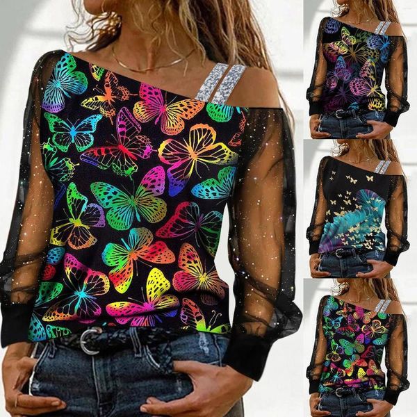 Chemisiers pour femmes chemise et ensemble femmes femmes coloré papillon imprimé bouton couture dentelle à manches longues femme t-shirts caniche jupes