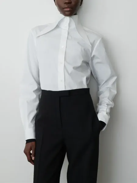 Chemisier à manches longues pour femme, chemise à grand col pointu, Simple boutonnage, Simple, pour les déplacements, 2024