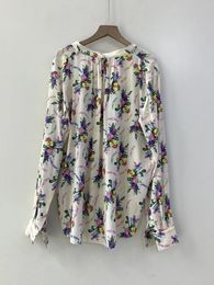 Women's Blouses Shirt For Women 2024 Spring Viscose Floral Gedrukt Korte voor- en lange rugontwerp V-Neck Commuter Blouse