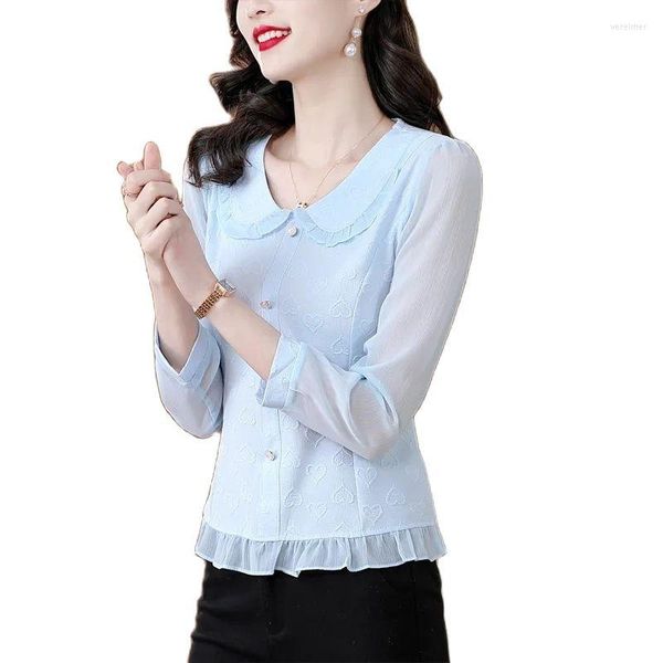 Blusas de mujer camisa chica primavera y verano 2023 estilo hermoso temperamento reductor de edad la cintura moda gasa pulóver blusa