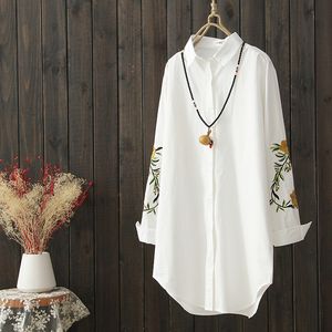 Chemisiers pour femmes chemise florale broderie coton décontracté chemise à manches longues ample grande taille printemps chemises habillées blanches SW022 230314