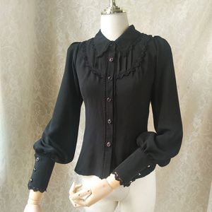 Gothic Chiffon Button Button Down Blouse Whiteblack Lolita -shirt van dameshemd van dames met puntige kraag 230510