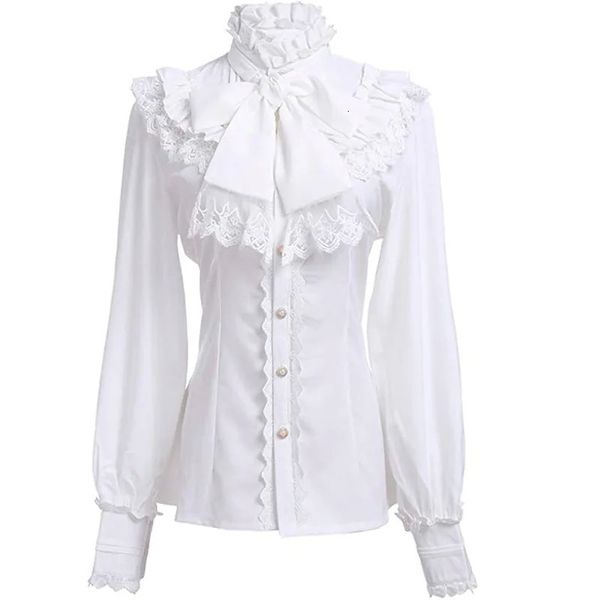 Chemisiers pour femmes chemise s blanc Bowknot dentelle à volants Vintage Renaissance victorienne Steampunk gothique chemise médiévale Costume d'Halloween 231031