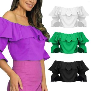 Blouses -shirt voor dames Solid Color One Line Neck Short Style Peplum Spring en Summer Betoped Womens Dress Tops Tall Shirts For Women