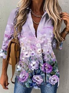 Damesblouses Overhemd Temperament Losse casual blouse Bloemenprint Lange mouw Gespen Knoop Elegante vintage tops