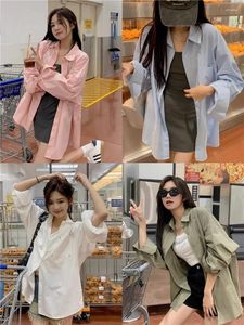 Dames blouses overhemd wit effen losse oversized blouse knoop streetwear Koreaanse shirts