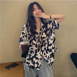 Damesblouses shirt vrouwen ins chic print harajuku vintage halve mouw eenvoudige kleding straat tieners losse top streetwear blusas