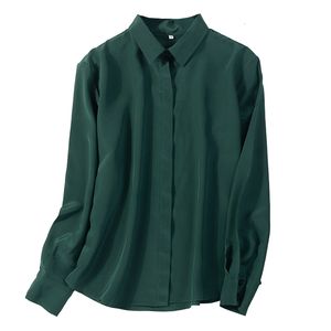 Chemises de chemisiers pour femmes 100% Blouses de soie naturelles Green vert foncé à manches longues en soie