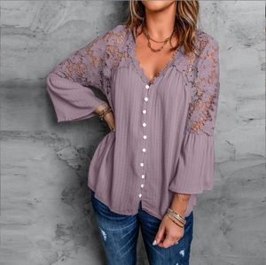 Sexy Hollow Out Shirt Vrouwen Elegante Kant Gehaakte Blouse Zomer Casual V-hals 3/4 Mouw Witte Tops Werk Bloemen Blusa