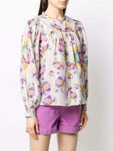 Blouses Shirts voor dames 2022 Autumn Vintage bloemenprint Zijde blouse shirt Mandarijnkraag Lange mouwen mode voorste knoppen Lady tops