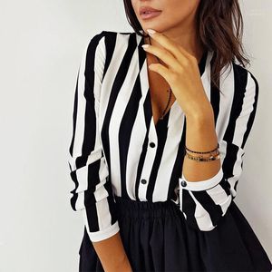 Blouses shirts voor dames 2022 Blouse vrouwen casual gestreepte top vrouwelijke losse blusas herfst herfst dames kantoor sexy vere2222