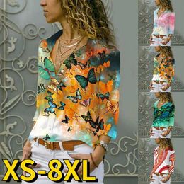 Damesblouses Overhemden 2022 Nieuw Damesblouses Herfst Vintage V-hals Tops Oversized Lange mouw Winter Alledaags Elegantie Vlinderprint Knoopoverhemd L230712