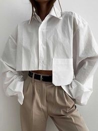 Blusas para mujer, camisas, primavera otoño 2022, camisa corta blanca sólida para mujer, blusa corta de manga larga para mujer Y2303
