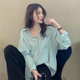 Women's Blouses Shirts 2022 Dames Spring zomer Blouse Modieuze gesplitste Koreaanse elegante kantoor dame wilde tops Korea blauw geel rood lang lang