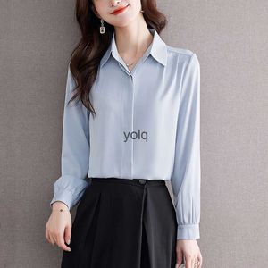 Vrouwen Blouses Shirts 2023 Mode Eenvoudige Verborgen Knoppen Vrouwen Vintage Korrean Ol Stijl Dame Werkkleding Elegante Topsyolq