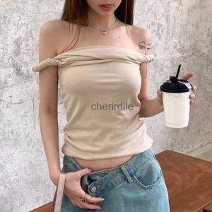 Blusas de mujer Camisas 2023 Primavera para mujeres Crop Tops Vintage Coreano Retro High Street Off Hombro Camiseta Streetwear Camiseta YQ231211