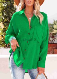 Dames Blouses Shirts 2023 Lente Groen Button Up Shirts Dames Katoen Blouses met lange mouwen Koreaans Office Lady Blouse Zomer Herfst Basic Wit Blauw Tops J230621