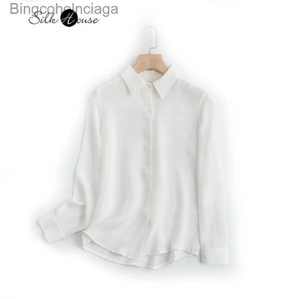 Chemisiers pour femmes chemises 2023 mode femme automne nouveau 30MM poids lourd naturel lberry soie blanc OL Style Simple luxe polyvalent chemiseL231130