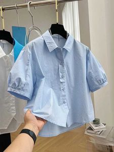Blouses -shirts voor dames 2024 lente/zomer nieuwe bubbelmouwen retro mode casual losse shirtl2405