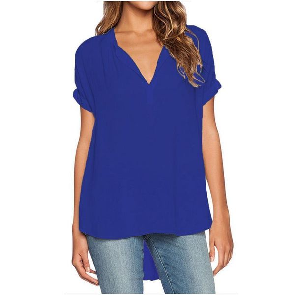 Blusas para mujer, camisas, 5 colores, 2021, blusa de chifón de manga corta para mujer, blusas de verano con espalda larga en la parte delantera, Tops de talla grande informales 4XL