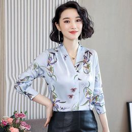Blusas de mujer, camisas de otoño de seda coreana para mujer, Blusas de manga larga con bordado Floral de satén, Blusas femeninas elegantes, Tops para mujer