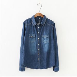 Damesblouses Shirts Herfst Dames Revers Knop Blauw Lange mouwen Denim Jean Zak Slanke Jeans tops Blouse Plus Size blusas mujer 230506