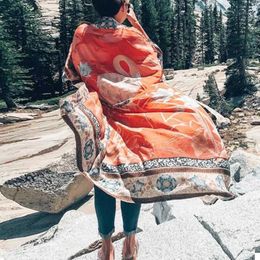 Dames Blouses Shirts Ayualin Kimono Robe Lange Blouse Dames 2022 Beach Boho Vestidos Katoenen Rayon Orange Floral Kaftan Summer Cover Up Sw