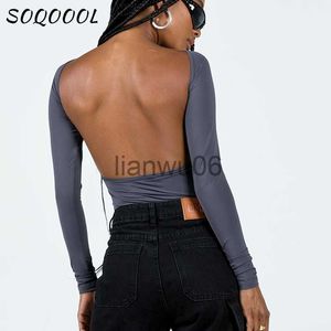 Dames Blouses Shirts Backless T-shirts met lange mouwen Dames Tops Causaal Slim Fit Truien Sexy Hollow Tees Shirts Streetwear Vrouwelijk O Neck Base T-shirt J230802