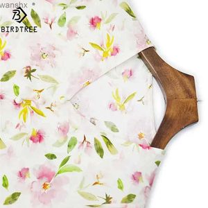 Damesblouses Overhemden BirdTree V-hals bloemenprint dames echt zijden overhemd elegant retro kantoor damesoverhemd nieuw T41618QM voor lente 2024L240328