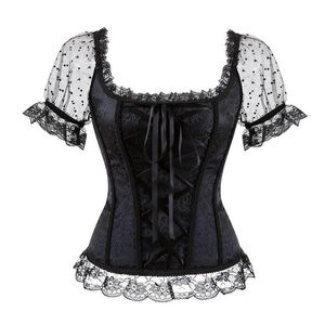 Blouses -shirts voor dames Zwart Wit Vintage Lolita Victoriaanse blouse 2023 Puff Mouw Lace Up Elastische Steampunk Plus Size Dameskleding Fem