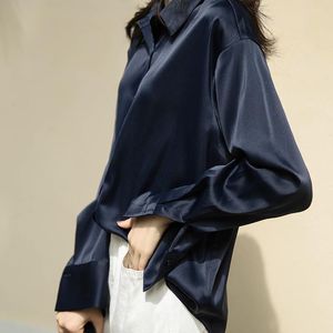 Women's Blouses Shirts Blouse Women 2022 Autumn Silk Loose Satin Draping Long Sleeve Shirt Blusas Ropa de Mujer